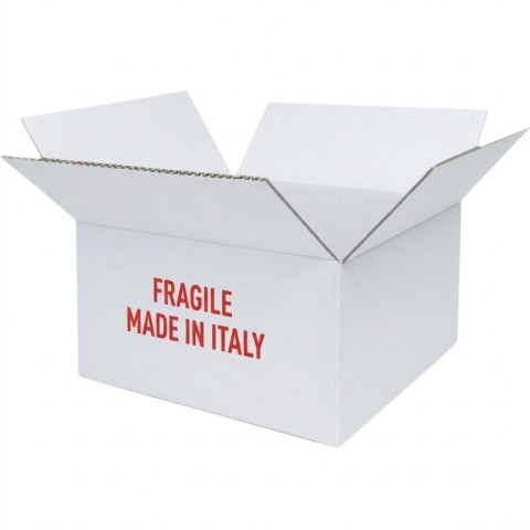 Scatola Cartone 110 Onda Doppia [cm042x023x014H] Bianca "FRAGILE MADE IN ITALY"